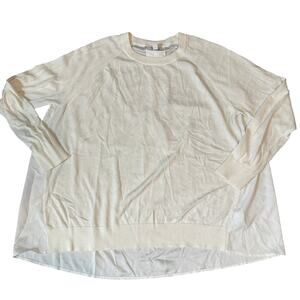 Nordstrom White long Sleeve Chiffon back sweater front women's size L